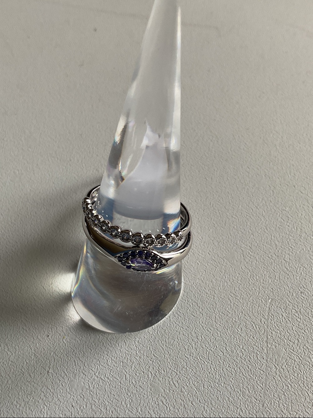 bp Silver Stackable Ring Set with Purple Stones